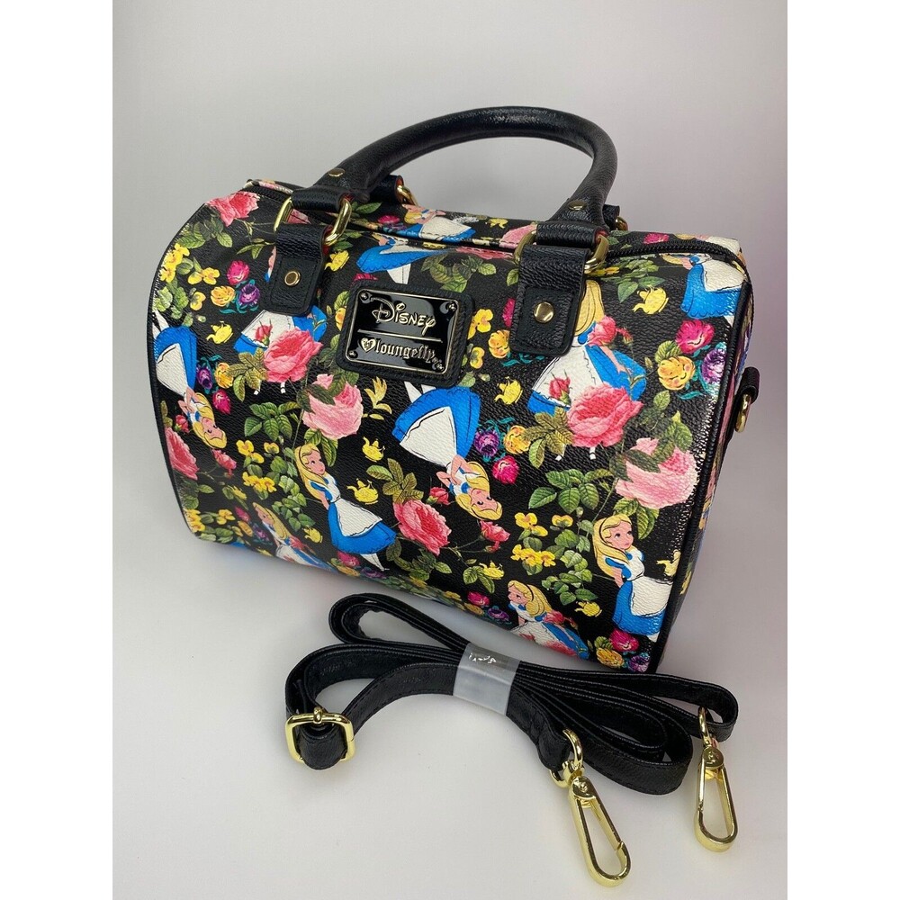 RARE Disney Loungefly Alice Wonderland AOP Flower Satchel Purse Crossbody HEART